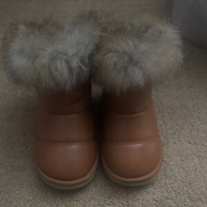Cozy Brown Kids Boots with Faux Fur Trim